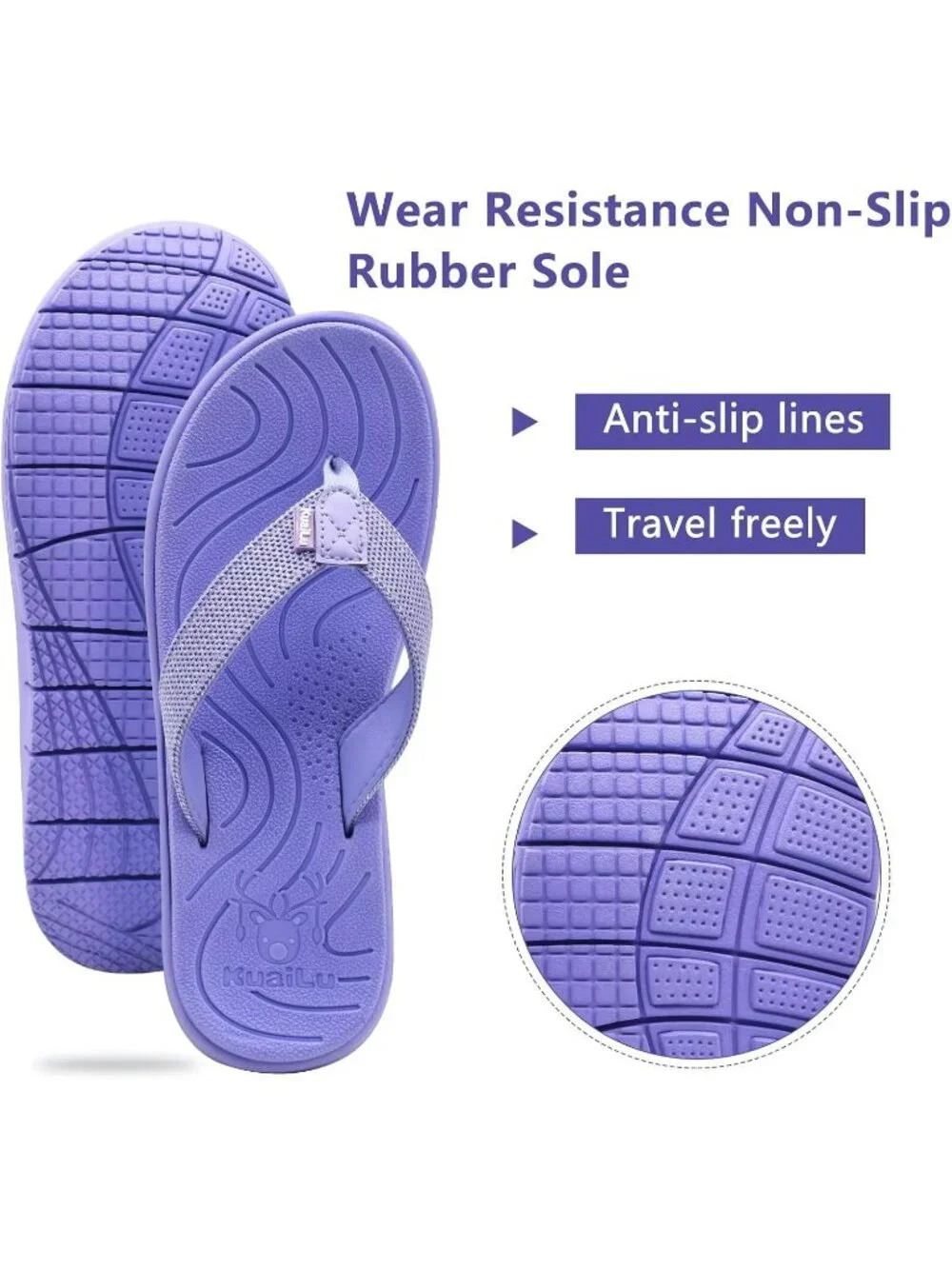 Women's Purple Flip Flops Lightweight Cushion Summer Beach Sandals Casual